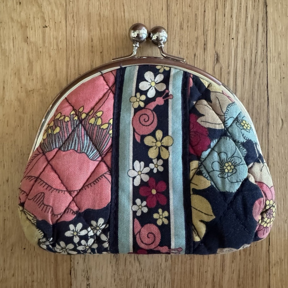 Vera Bradley Double Kiss Coin Purse Happy Snails Wallet Change Pouch Retired - Picture 2 of 6